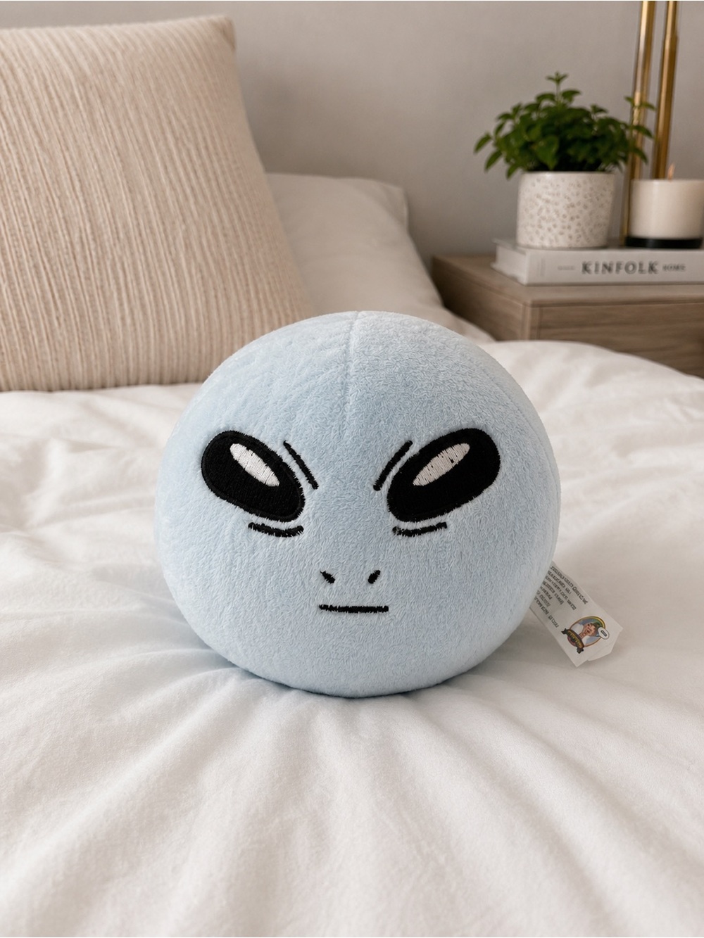 Blue Alien Plush Stuffed Toy Round Embroidered Face
